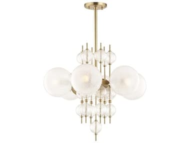 Hudson Valley Calypso 27" Wide 6-Light Aged Brass Clear Glass Globe Geometric Chandelier HV6427AGB