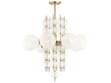 Hudson Valley Calypso 33" Wide 8-Light Aged Brass Clear Glass Globe Geometric Round Chandelier HV6433AGB