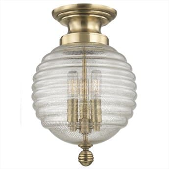 Hudson Valley Coolidge 10" 3-Light Aged Brass Clear Glass Round Semi Flush Mount HV3200AGB