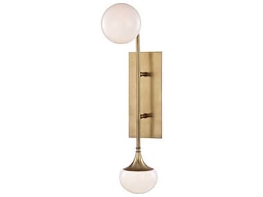 Hudson Valley Fleming 22" Tall 2-Light Aged Brass Off White Glass LED Wall Sconce HV4700AGB