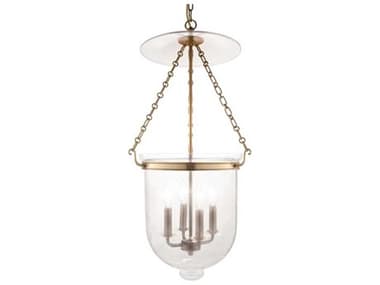 Hudson Valley Hampton 14" Wide 4-Light Aged Brass Clear Glass Bell Candelabra Chandelier HV255AGBC1