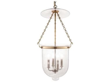 Hudson Valley Hampton 14" Wide 4-Light Aged Brass Clear Glass Bell Candelabra Chandelier HV255AGBC3