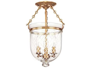 Hudson Valley Hampton 10" 3-Light Aged Brass Clear Glass Bell Semi Flush Mount HV251AGBC2