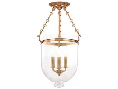 Hudson Valley Hampton 12" 3-Light Aged Brass Clear Glass Bell Semi Flush Mount HV253AGBC1