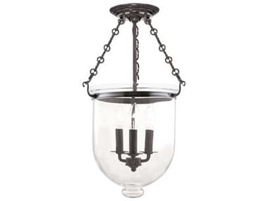 Hudson Valley Hampton 3-Light Historic Nickel Clear Glass Bell Semi Flush Mount HV253HNC1