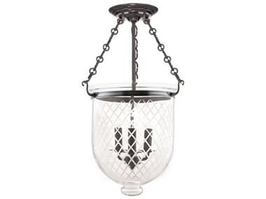 Hudson Valley Hampton 3-Light Historic Nickel Clear Glass Bell Semi Flush Mount HV253HNC2