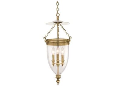 Hudson Valley Hanover 12" 3-Light Aged Brass Clear Glass Bell Mini Pendant HV142AGB