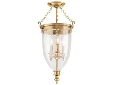 Hudson Valley Hanover 12" 3-Light Aged Brass Clear Glass Bell Semi Flush Mount HV141AGB