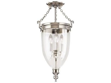 Hudson Valley Hanover 12" 3-Light Polished Nickel Clear Glass Bell Semi Flush Mount HV141PN