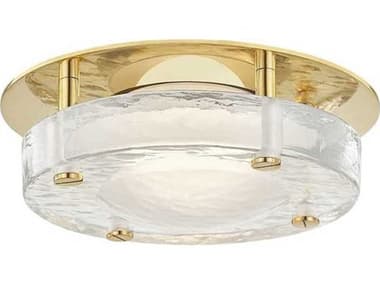 Hudson Valley Heath 8" 1-Light Aged Brass Glass LED Drum Flush Mount HV9208AGB
