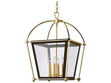 Hudson Valley Hollis 18" Wide 4-Light Aged Brass Clear Glass Candelabra Lantern Chandelier HV3618AGB