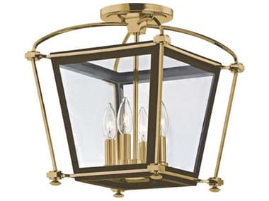 Hudson Valley Hollis 12" 4-Light Aged Brass Clear Glass Semi Flush Mount HV3610AGB