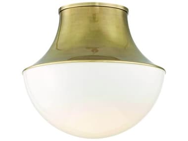 Hudson Valley Lettie 14" 1-Light Aged Brass White Glass LED Bowl Semi Flush Mount HV9415AGB