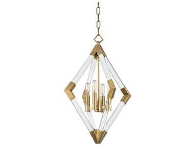 Hudson Valley Lyons 17" Wide 4-Light Aged Brass Glass Candelabra Geometric Chandelier HV4617AGB