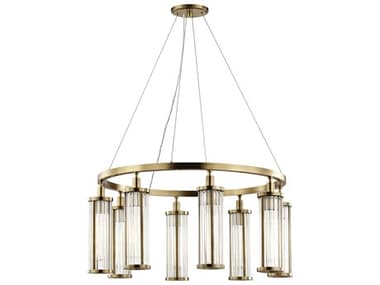 Hudson Valley Marley 30" Wide 8-Light Aged Brass Clear Glass Cylinder Round Chandelier HV9130AGB