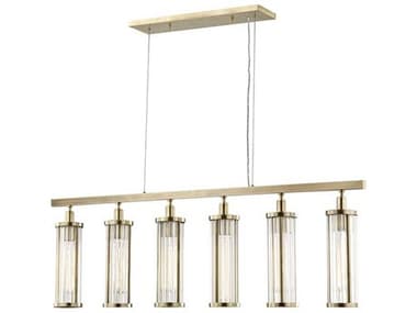 Hudson Valley Marley 46" 6-Light Aged Brass Clear Glass Cylinder Island Pendant HV9146AGB