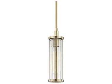 Hudson Valley Marley 4" 1-Light Aged Brass Clear Glass Cylinder Mini Pendant HV9120AGB