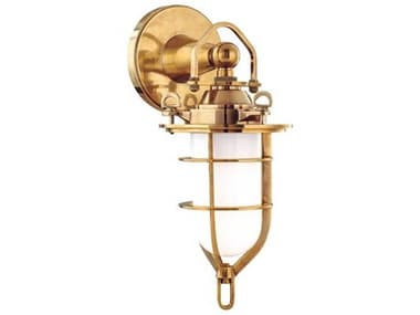 Hudson Valley New Canaan 15" Tall 1-Light Aged Brass Off White Glass Wall Sconce HV6501AGB