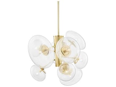 Hudson Valley Opera 30" 9-Light Aged Brass Glass Round Pendant HVKBS1471809AGB
