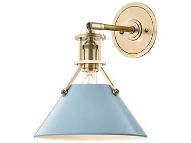 Hudson Valley Painted 11" Tall 1-Light Aged Brass Blue Wall Sconce HVMDS350AGBBB
