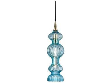 Hudson Valley Pomfret 6" 1-Light Aged Brass Blue Glass Mini Pendant HV1600AGBBL