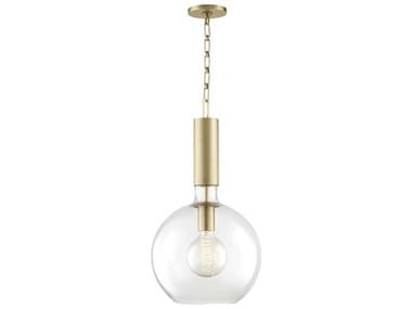 Hudson Valley Raleigh 13" 1-Light Aged Brass Clear Glass Globe Round Pendant HV1413AGB