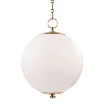 Hudson Valley Sphere 16" 1-Light Aged Brass White Glass Globe Pendant HVMDS701AGB