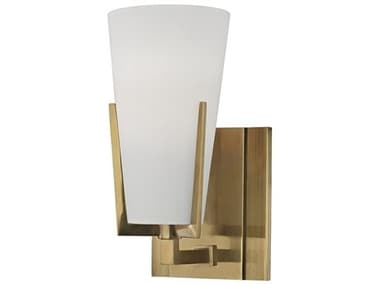 Hudson Valley Upton 8" Tall 1-Light Aged Brass Off White Glass Wall Sconce HV1801AGB