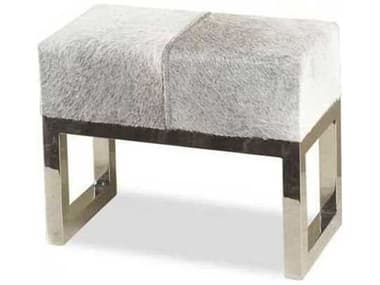 Interlude Home 23" Polished Nickel Light Natural Hide Gray Leather Upholstered Silver Accent Stool IL145035