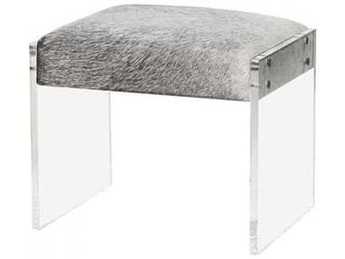 Interlude Home Aiden 22" Light Natural Clear Gray Leather Upholstered Accent Stool IL179042