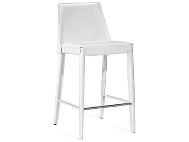 Interlude Home Malin Winter White Polished Nickel Leather Counter Stool IL149162