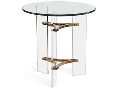 Interlude Home Tamara 24" Round Glass Clear Polished Brass End Table IL128158
