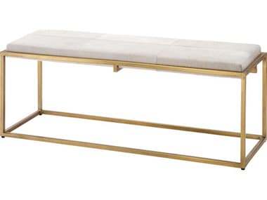 Jamie Young Shelby White Hide / Antique Brass Metal Accent Bench JYC20SHELBEWH