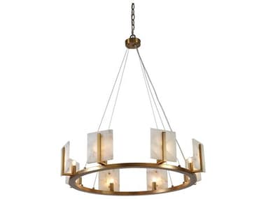 Jamie Young Halo 33" 8-Light Antique Brass & Alabaster Off White Round Pendant JYC5HALOLGWH