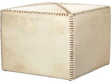 Jamie Young Hide 24" White Cream Leather Upholstered Ottoman JYC20OTTOLGWH