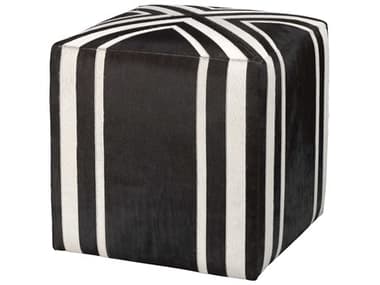 Jamie Young 16" Espresso Hide White Stripes Black Leather Upholstered Ottoman JYC20NANTOTES