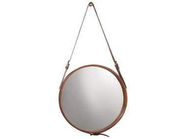 Jamie Young Company 26'' Wide Round Large Brown Leather Mirror JYC7ROUNLGBR