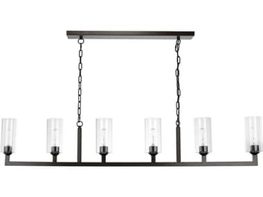 Jamie Young Linear 62" 6-Light Oil Rubbed Bronze Clear Glass Cylinder Island Pendant JYC5LINE6OBCL