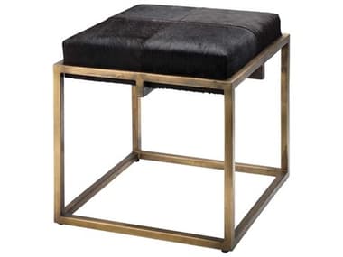 Jamie Young Shelby 18" Espresso Hide Antique Brass Brown Leather Upholstered Accent Stool JYC20SHELSTES