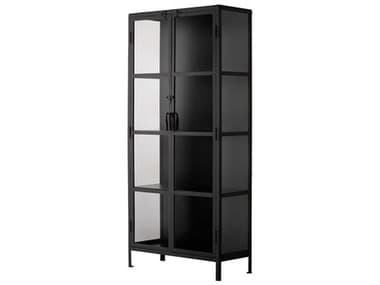 Jamie Young 31'' Wide Black Iron &amp; Clear Glass Curio Display Cabinet JYC20UNIOCUBK