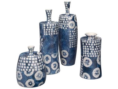Jamie Young Block Print Blue / Off White Patterned Ceramic Vase (Set of 4) JYC7BLOCVABL