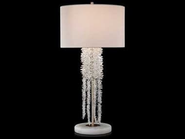 John Richard Cascading Crystal Waterfall White Alabaster and Antique Silver 17'' Buffet/Table & Buffet Lamp JRJRL9395