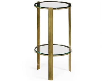 Jonathan Charles Cosmo Round Glass Light Antique Brass Gold End Table JC494976LAB