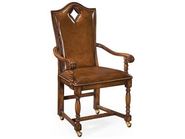 Jonathan Charles Country Farmhouse Brown Leather Arm Dining Chair JC493385ACWALL002