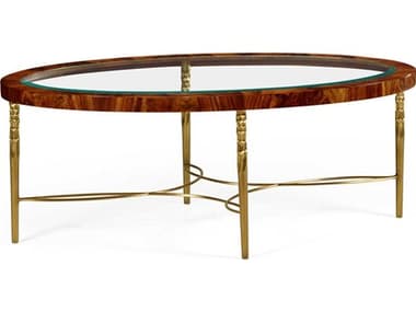 Jonathan Charles Curated Tropical Walnut Crotch Oval Coffee Table with Brass Base JC495649TWC