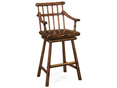 Jonathan Charles Tudor Oak Dark Brown Leather Swivel Wood Bar Stool JC493448ACTDO