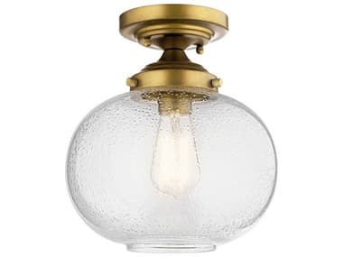 Kichler Avery 9" 1-Light Natural Brass Glass Globe Round Semi Flush Mount KIC42296NBR