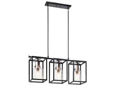 Kichler Kitner 3-Light Black Glass Cylinder Linear Island Pendant KIC52033BK