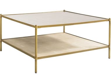 Lillian August Casegoods Eglomise Glass / Pearl White Shagreen Aged Gold 42'' Wide Square Coffee Table LNALA9631101