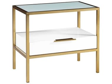 Lillian August Modern Living Carmine Rectangular Painted Glass White Lacquer Brass End Table LNALW12322